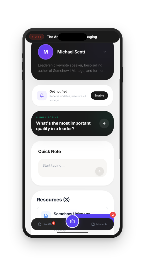 Zunolo Live Polling showing multiple choice poll with animated result bars and percentage labels on a mobile phone