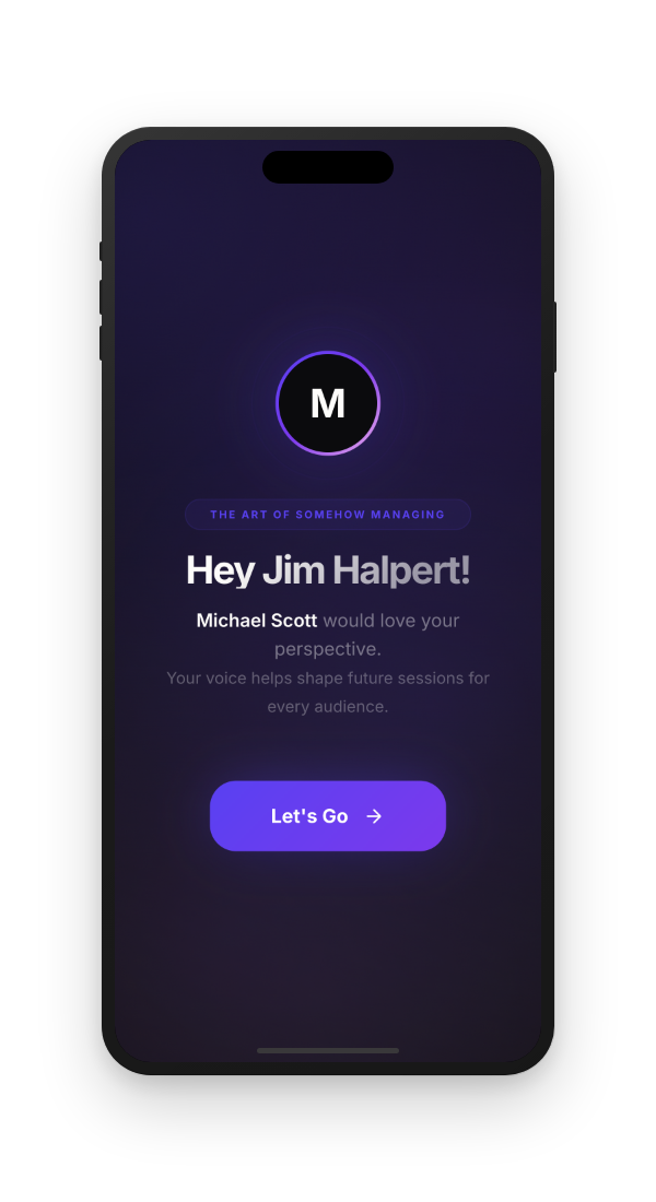 SpeakerProof feedback form on a mobile phone showing star rating, testimonial text field, and speaker branding